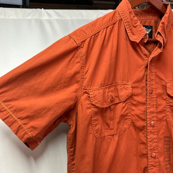 Harley Davidson Men's Holdout Shirt Large Orange Logo short sleeve button Up - Picture 4 of 15